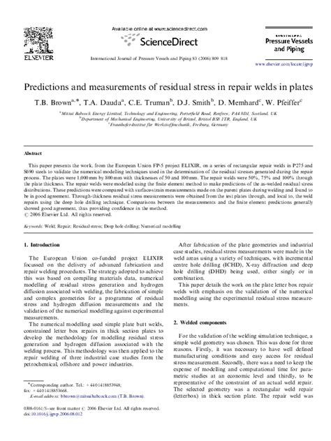 Predictions and measurements of residual stress in repair welds 